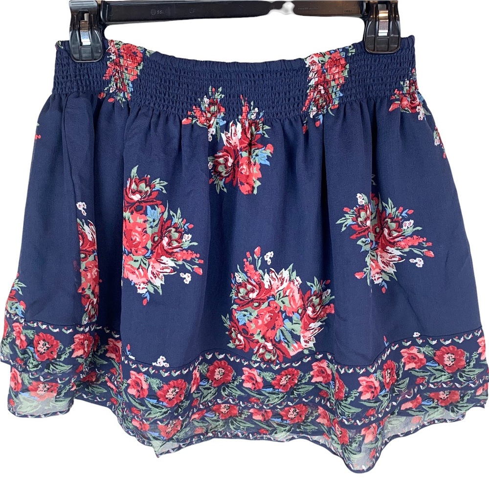 Joie Silk Tiered Turnley Skirt Elastic Waist Navy Blue Floral Small NEW - Picture 6 of 9
